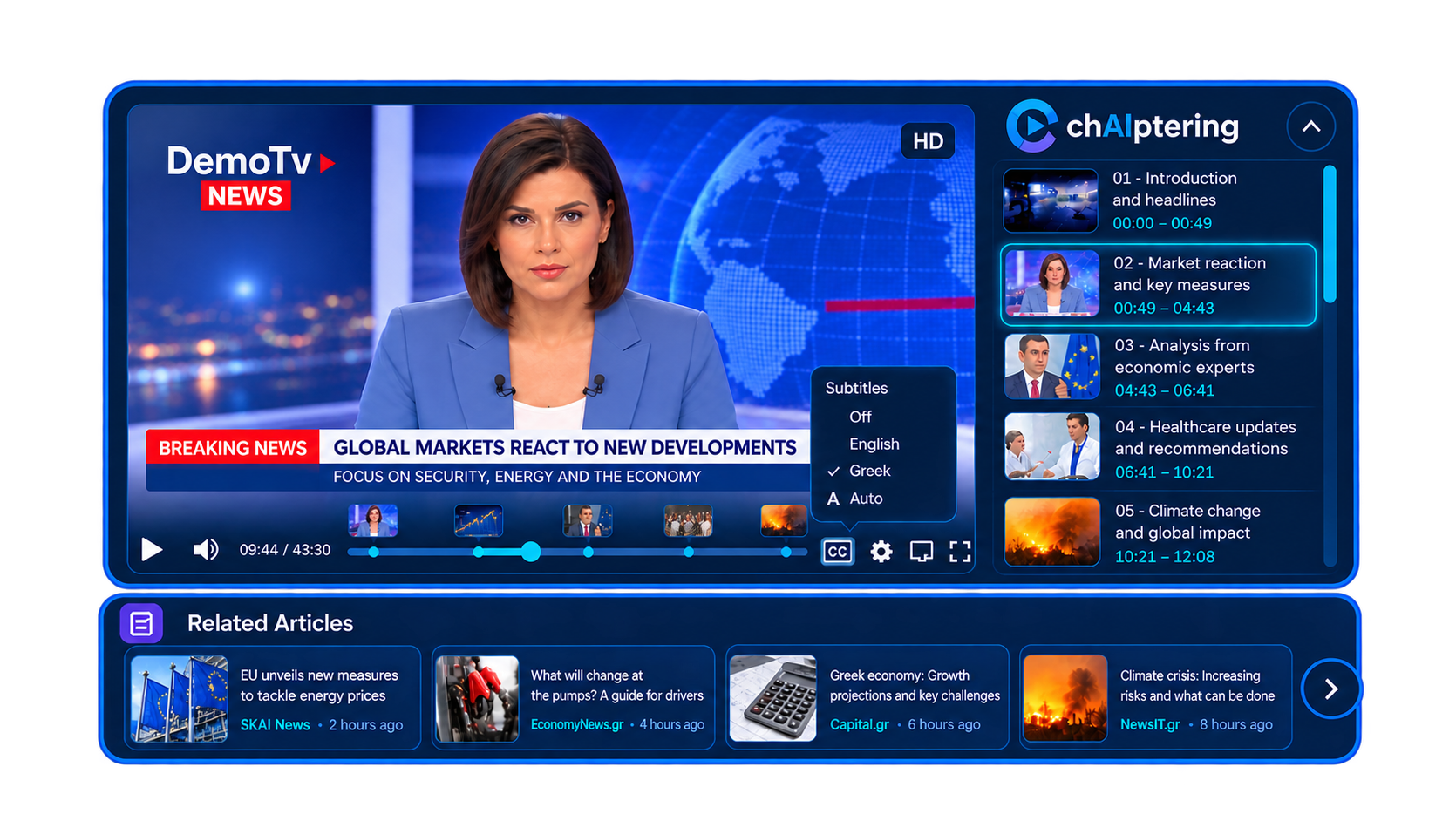 chAIptering video chapters and related content interface
